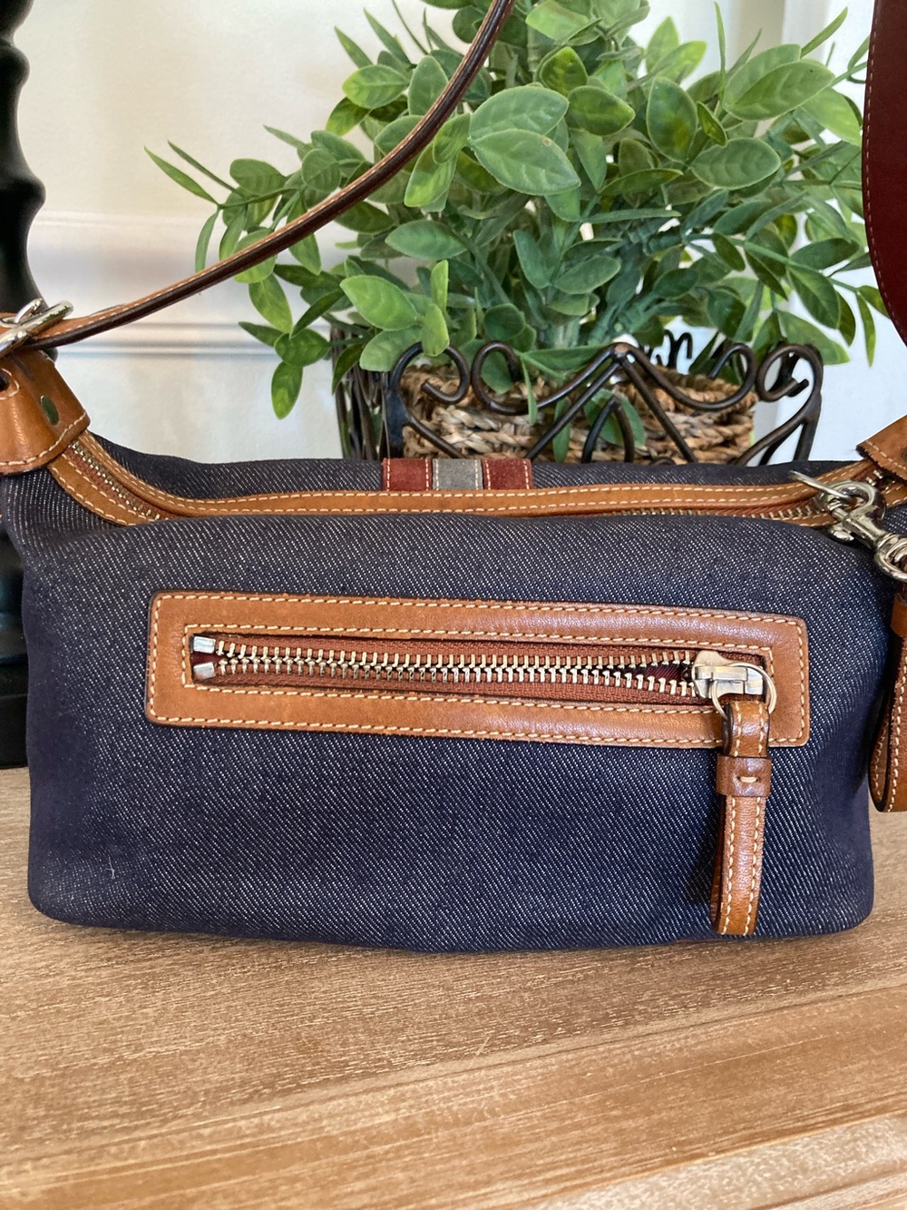 Coach Denim Mini Shoulder Bag with Stripe - Picture 2 of 7